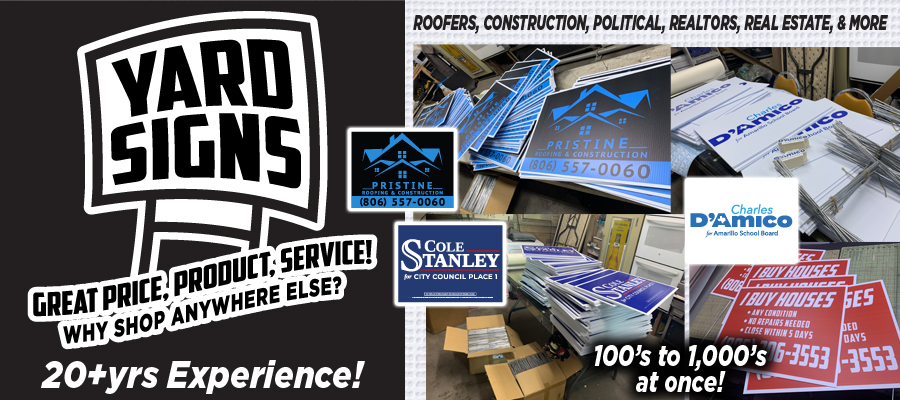 Octane specializes in YARD SIGNS for roofers, construction, political campaigns, hail damage, etc - GREAT PRICE, GREAT PRODUCT, GREAT SERVICE!